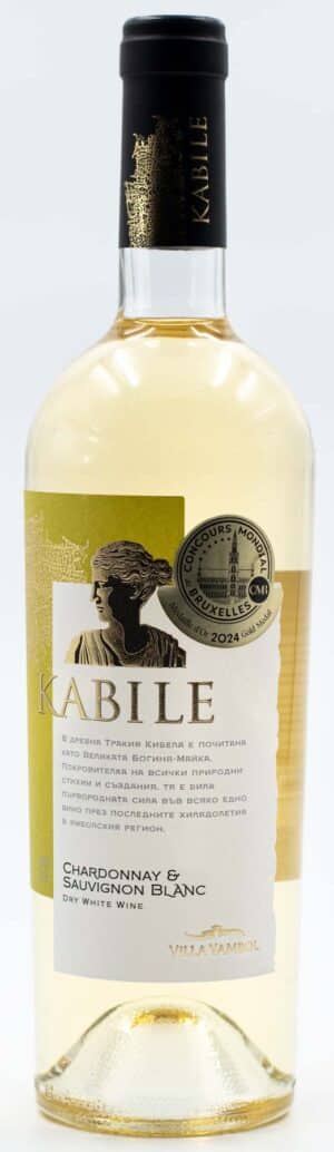 Láhev Villa Yambol Kabile Chardonnay x Sauvignon Blanc – prémiové bulharské bílé víno.